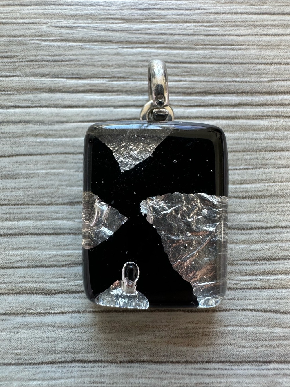 Murano Glass Pendant Black & Silver Foil